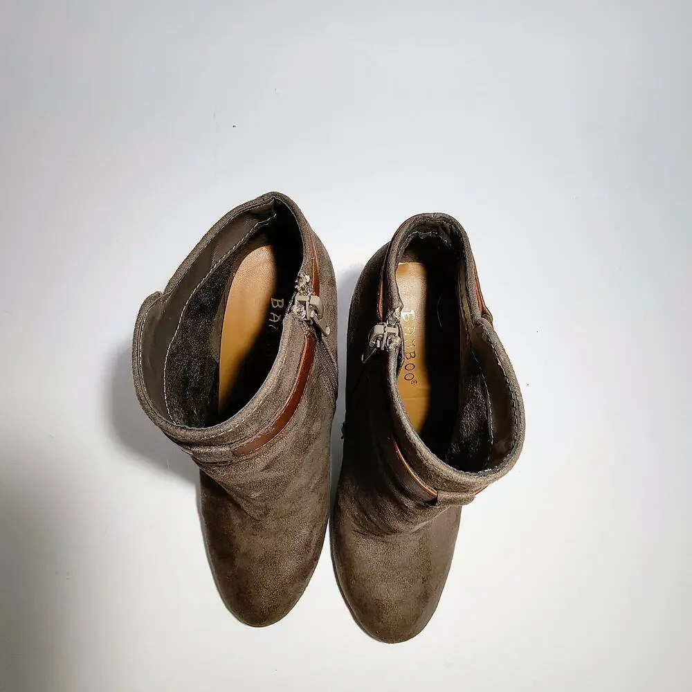 Bamboo Women's Size 5 1/2 Suede High Heel Ankle Zip‎ Boots